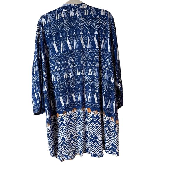 Knox Rose Surfs Up Kimono SZ XL/XXL Open 3/4 Sleeve Rayon Blue White Tribal - Picture 2 of 7